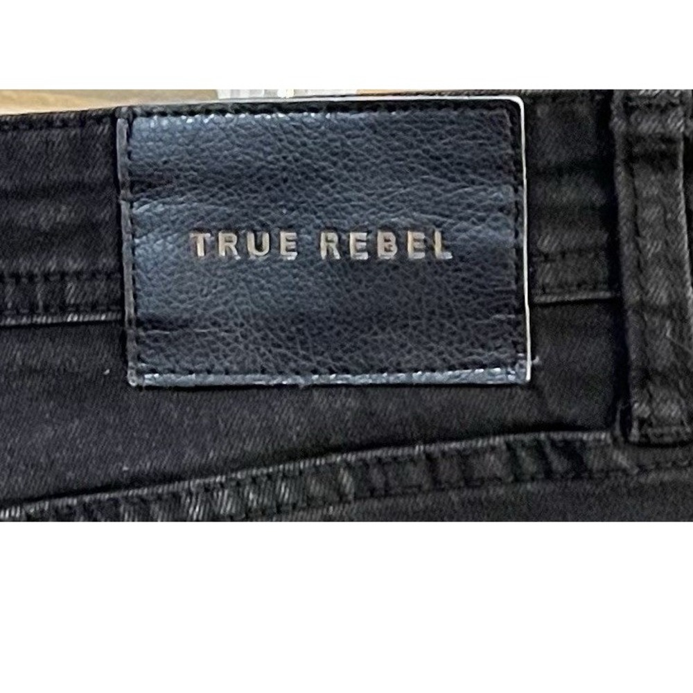 True Rebel 808 Slim Fit Jeans Men's W34 L30 Black Distressed Leather Patch
